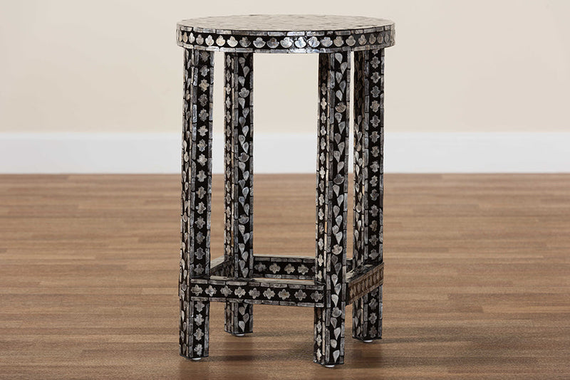 Jules Coastal Black and White Mother of Pearl Capiz Shell End Table Baxton