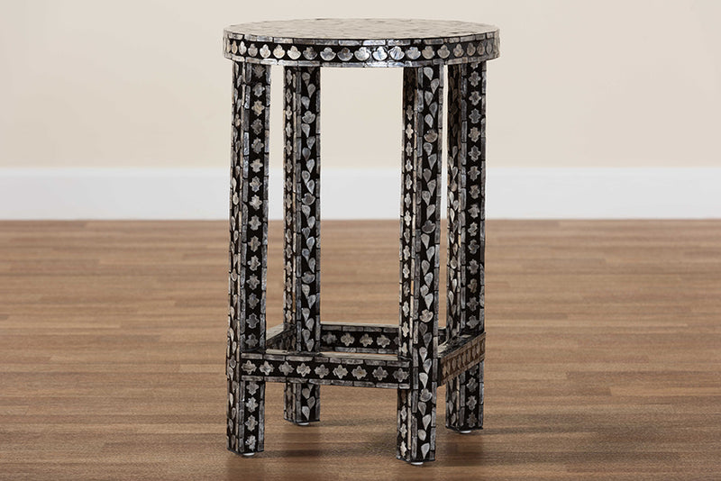 Jules Coastal Black and White Mother of Pearl Capiz Shell End Table