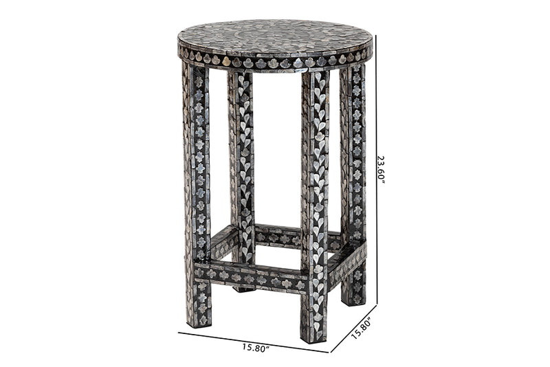 Jules Coastal Black and White Mother of Pearl Capiz Shell End Table