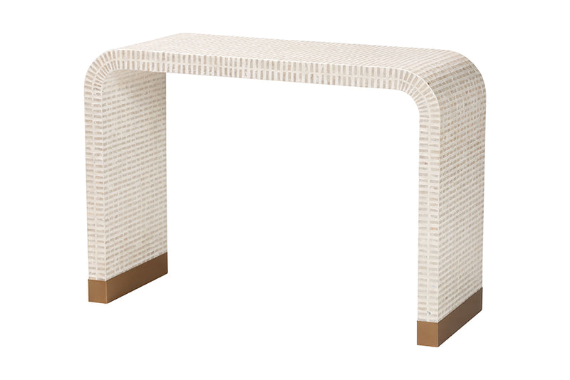 Christa Coastal Beige and White Mother of Pearl Capiz Shell 3-Piece Accent Table Set