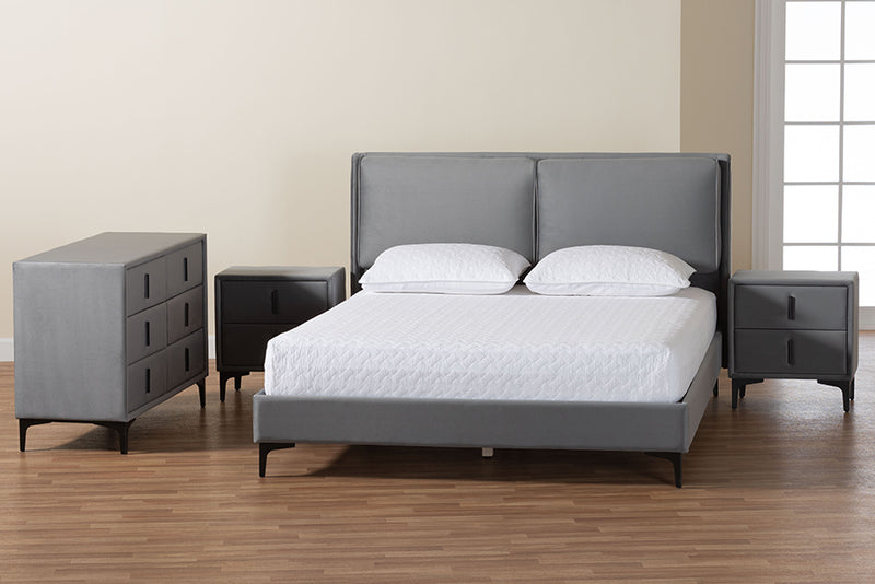 Jaspen Modern Slate Gray Velvet Queen 4-Piece Bedroom Set