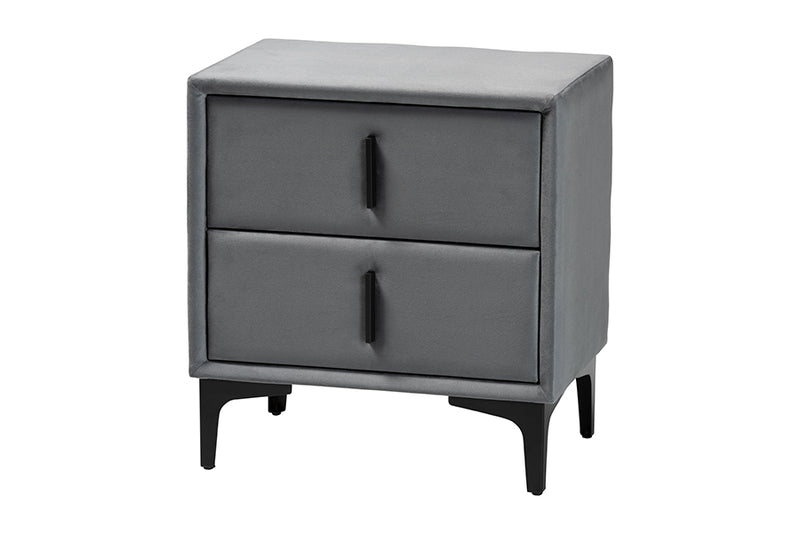 Jaspen Modern Slate Gray Velvet Queen 4-Piece Bedroom Set