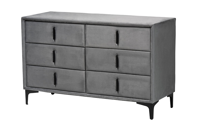 Jaspen Modern Slate Gray Velvet Queen 4-Piece Bedroom Set