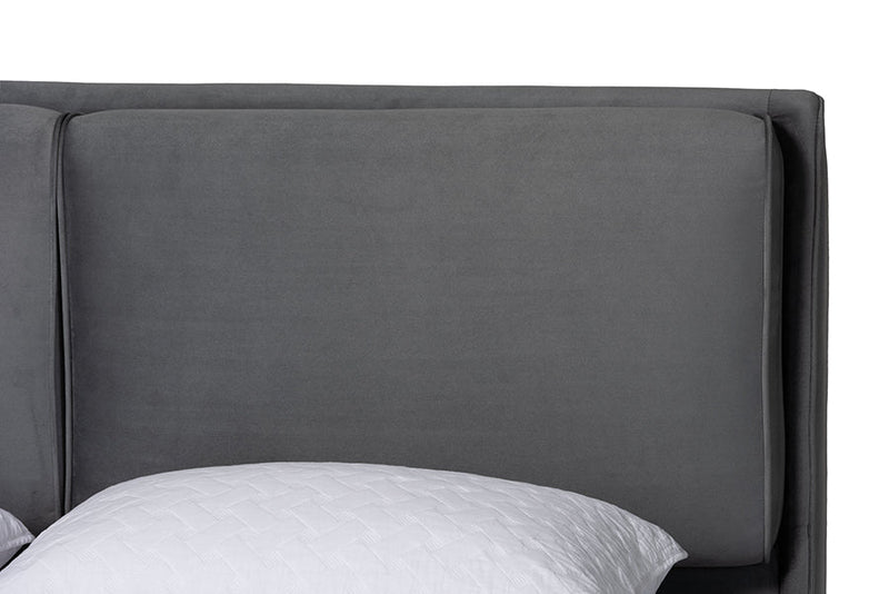 Jaspen Modern Slate Gray Velvet Queen 4Pc Bedroom Set Baxton