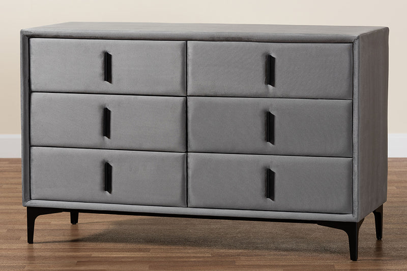 Jaspen Modern Slate Gray Velvet 6-Drawer Dresser