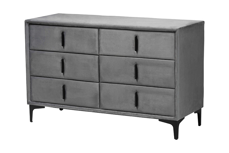 Jaspen Modern Slate Gray Velvet 6-Drawer Dresser