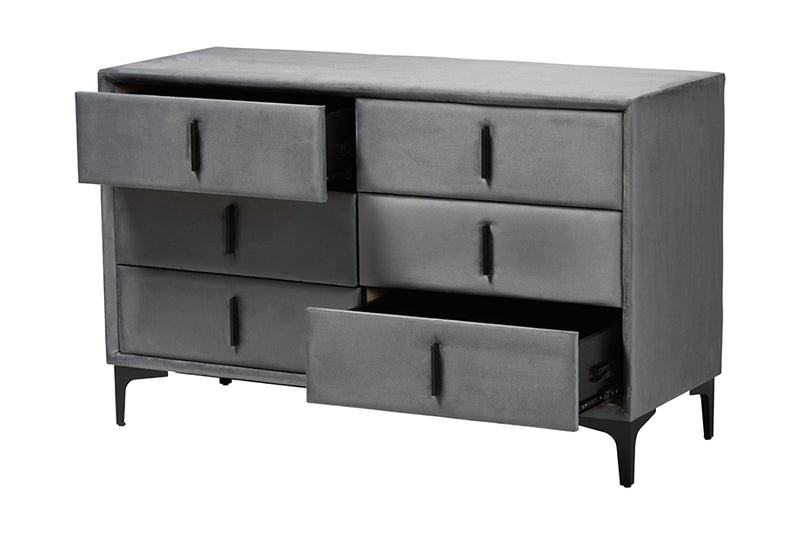 Jaspen Modern Slate Gray Velvet 6-Drawer Dresser