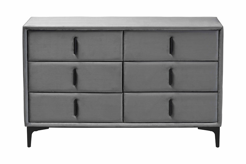 Jaspen Modern Slate Gray Velvet 6-Drawer Dresser