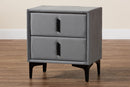Jaspen Modern Slate Gray Velvet 2-Drawer Nightstand Baxton