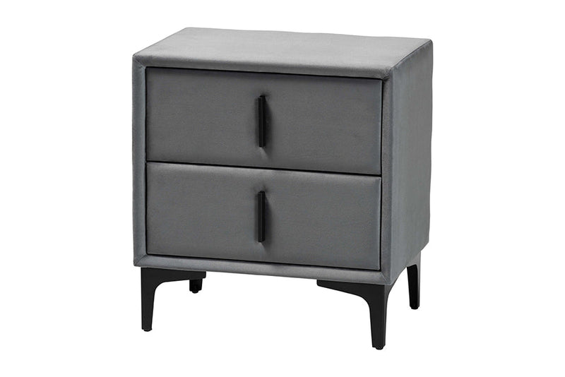 Jaspen Modern Slate Gray Velvet 2-Drawer Nightstand Baxton