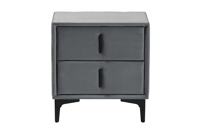 Jaspen Modern Slate Gray Velvet 2-Drawer Nightstand Baxton