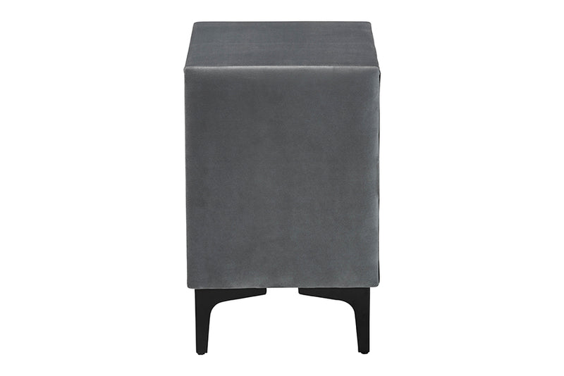 Jaspen Modern Slate Gray Velvet 2-Drawer Nightstand