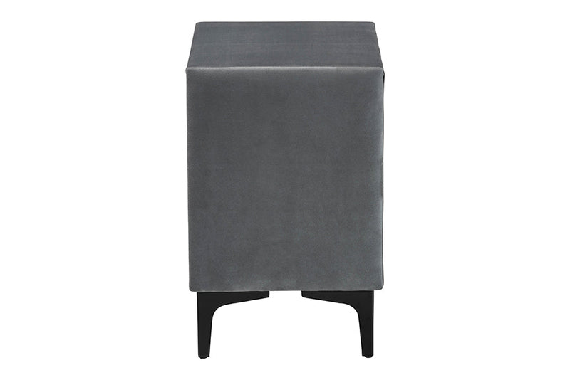 Jaspen Modern Slate Gray Velvet 2-Drawer Nightstand Baxton