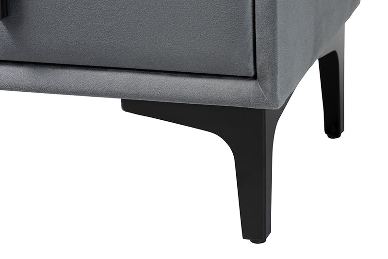 Jaspen Modern Slate Gray Velvet 2-Drawer Nightstand