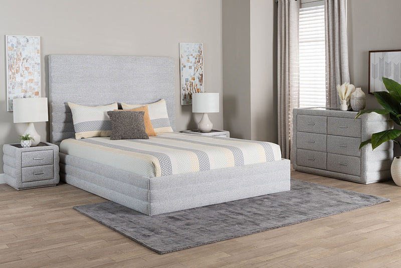 Cadencia Modern Light Gray Channel-Tufted Fabric Queen 4-Piece Bedroom Set