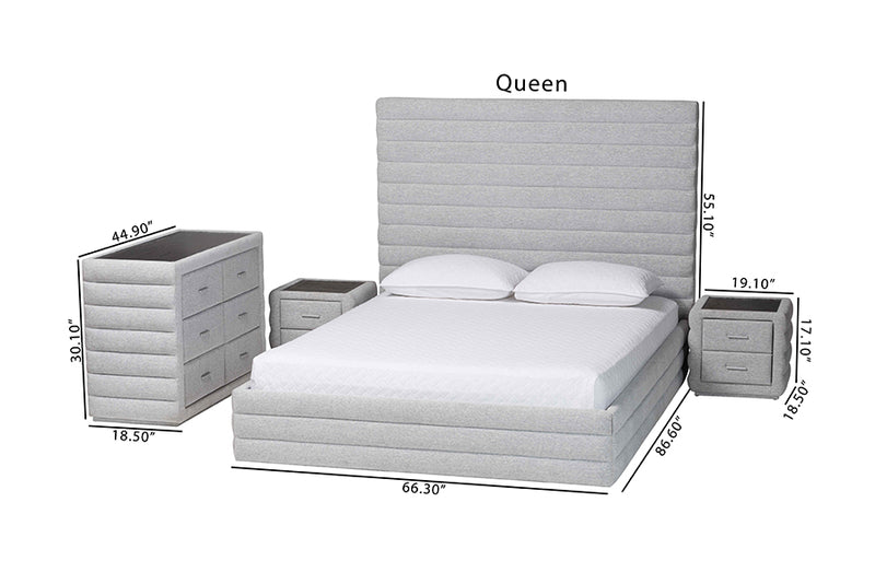 Cadencia Modern Light Gray Channel-Tufted Fabric Queen 4-Piece Bedroom Set