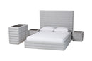 Cadencia Modern Light Gray Channel-Tufted Fabric King Size 4Pc Bedroom Set Baxton