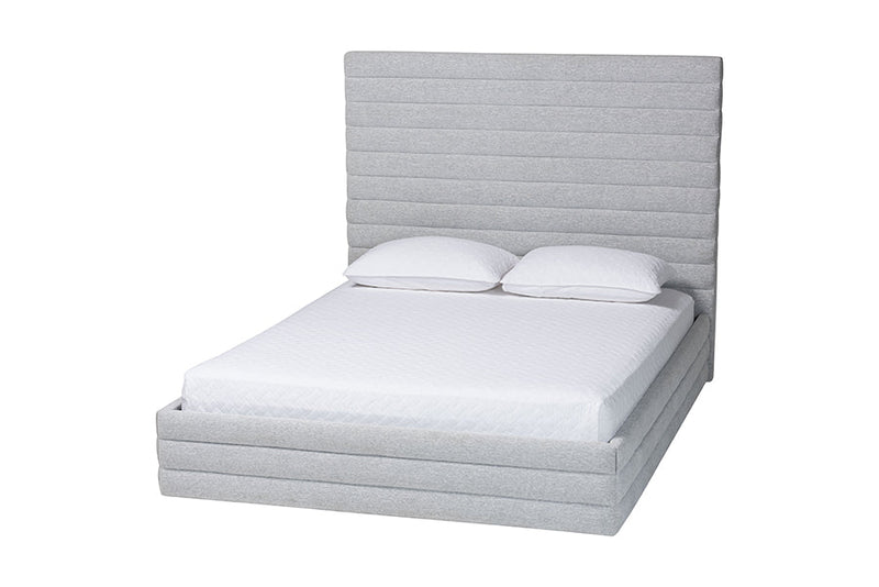 Cadencia Modern Light Gray Channel-Tufted Fabric King Size 4Pc Bedroom Set Baxton