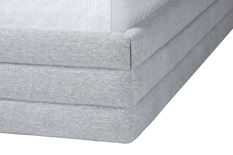 Cadencia Modern Light Gray Channel-Tufted Fabric King Size 4Pc Bedroom Set Baxton