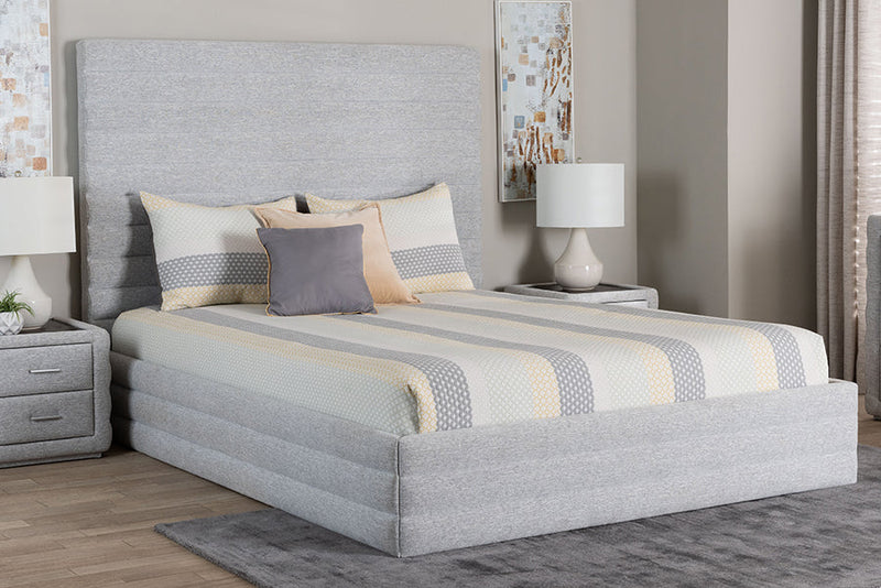 Cadencia Modern Light Gray Channel-Tufted Fabric Queen Platform Bed Baxton