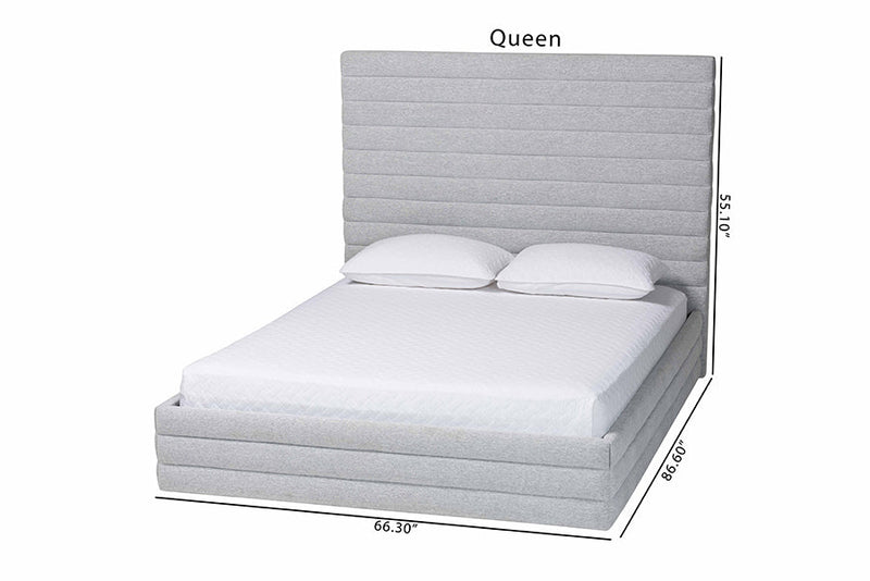 Cadencia Modern Light Gray Channel-Tufted Fabric Queen Platform Bed Baxton
