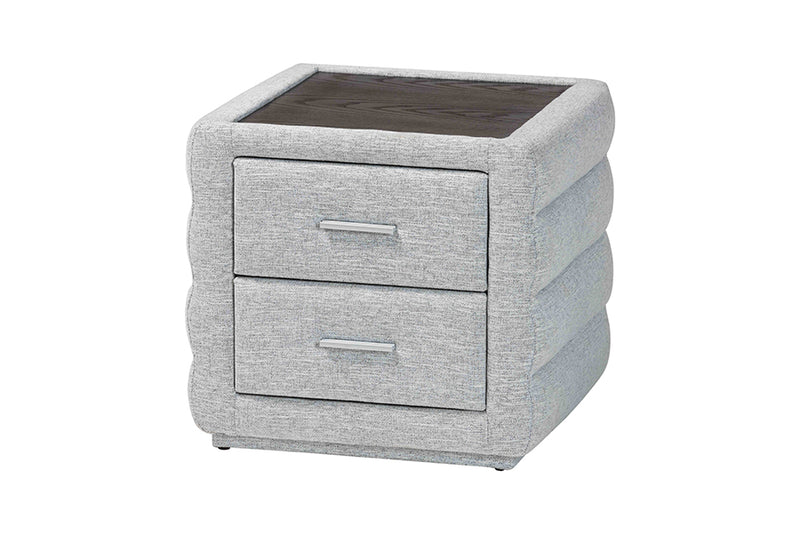 Cadencia Modern Light Gray Channel-Tufted Fabric 2-Drawer Nightstand