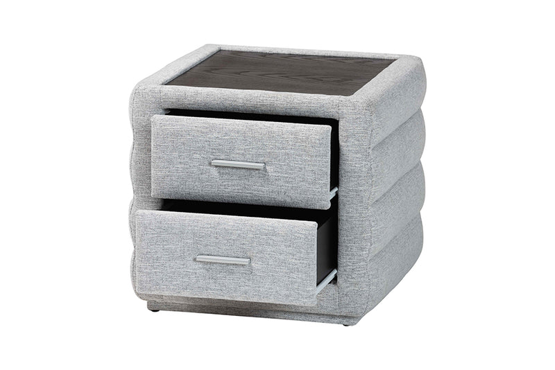 Cadencia Modern Light Gray Channel-Tufted Fabric 2-Drawer Nightstand