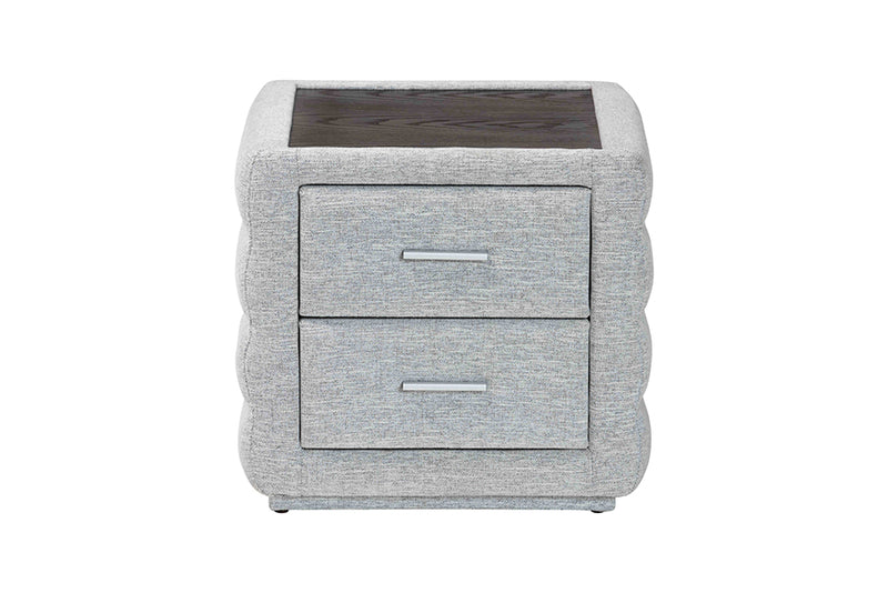 Cadencia Modern Light Gray Channel-Tufted Fabric 2-Drawer Nightstand