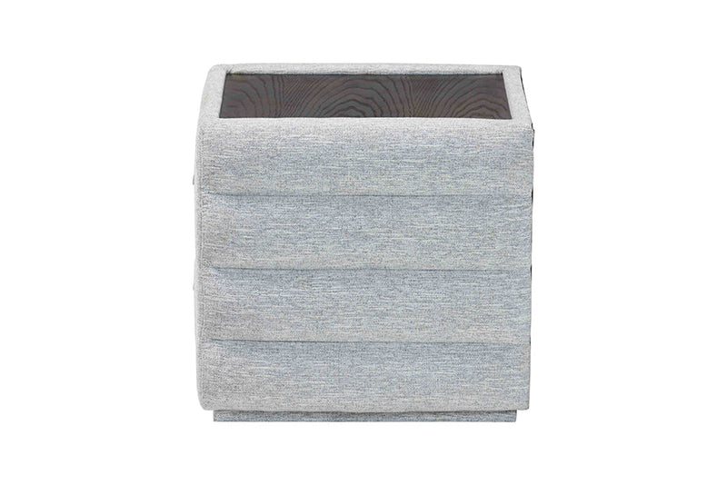 Cadencia Modern Light Gray Channel-Tufted Fabric 2-Drawer Nightstand Baxton