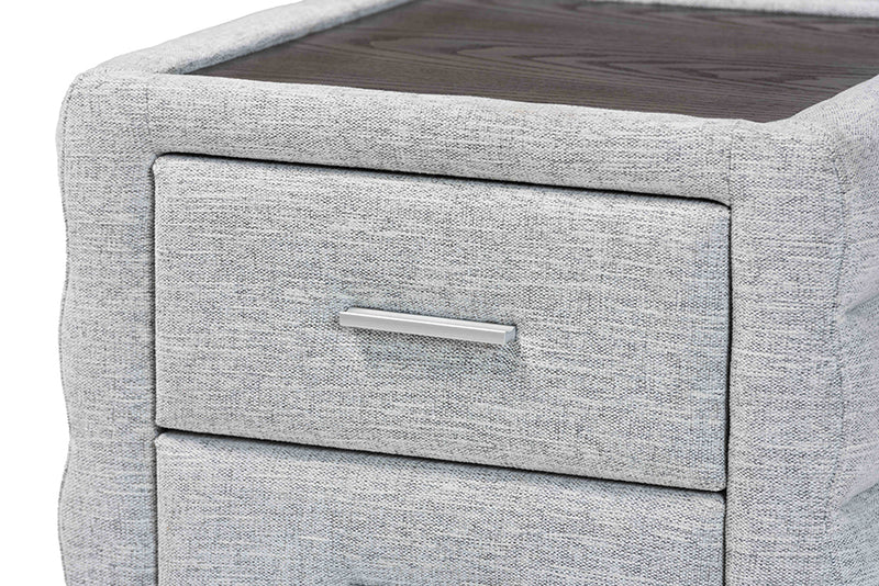 Cadencia Modern Light Gray Channel-Tufted Fabric 2-Drawer Nightstand