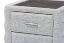 Cadencia Modern Light Gray Channel-Tufted Fabric 2-Drawer Nightstand Baxton