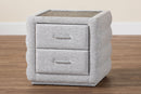 Cadencia Modern Light Gray Channel-Tufted Fabric 2-Drawer Nightstand Baxton