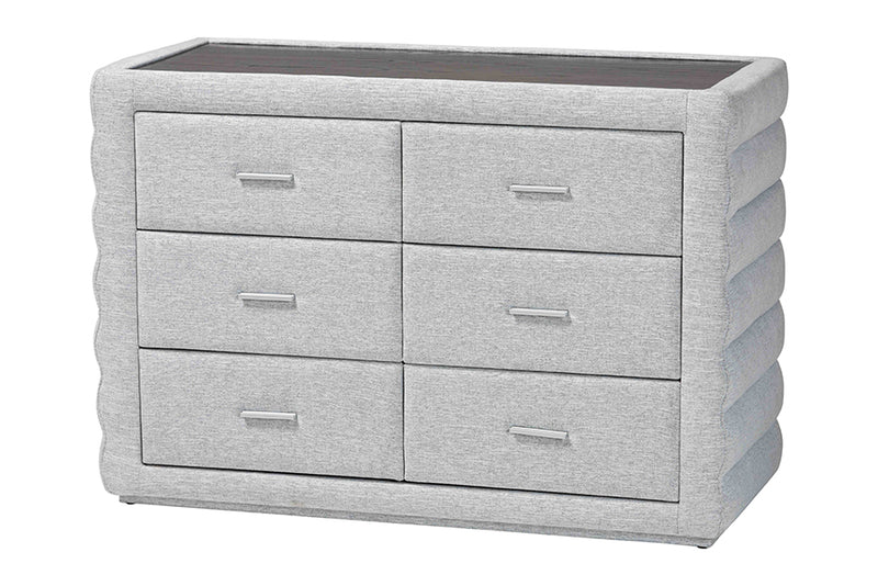 Cadencia Modern Light Gray Channel-Tufted Fabric 4-Drawer Dresser