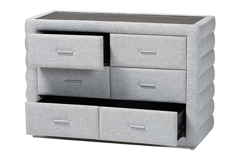 Cadencia Modern Light Gray Channel-Tufted Fabric 4-Drawer Dresser