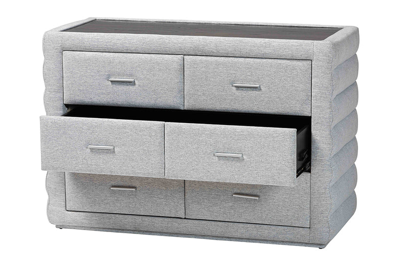 Cadencia Modern Light Gray Channel-Tufted Fabric 4-Drawer Dresser