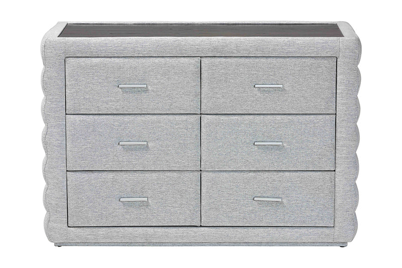 Cadencia Modern Light Gray Channel-Tufted Fabric 4-Drawer Dresser