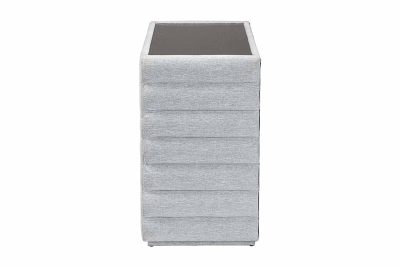 Cadencia Modern Light Gray Channel-Tufted Fabric 4-Drawer Dresser