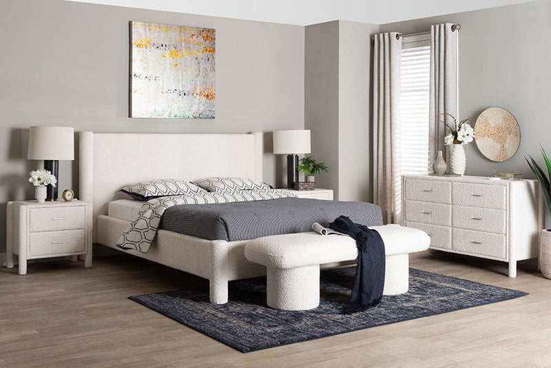 Lilly Modern White Teddy-Bear Fabric King Size 5-Piece Bedroom Set Baxton