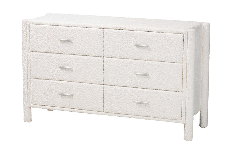 Lilly Modern White Teddy-Bear Fabric King Size 5-Piece Bedroom Set Baxton