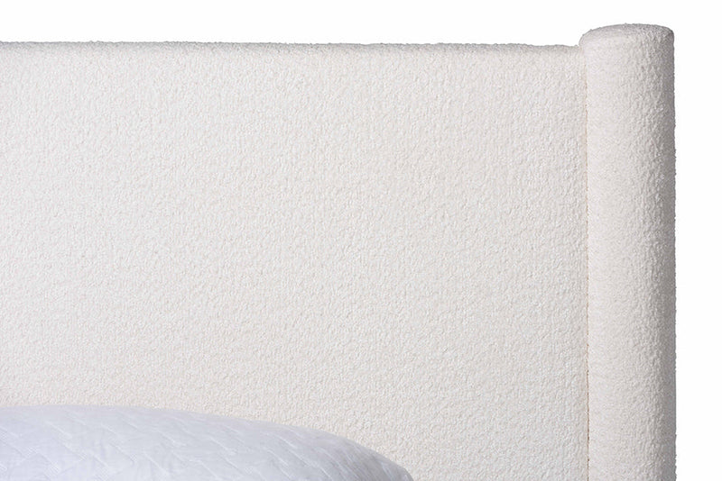Lilly Modern White Teddy-Bear Fabric King Size 5-Piece Bedroom Set Baxton
