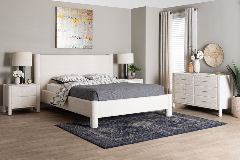 Lilly Modern White Teddy-Bear Fabric King Size 4Pc Bedroom Set Baxton