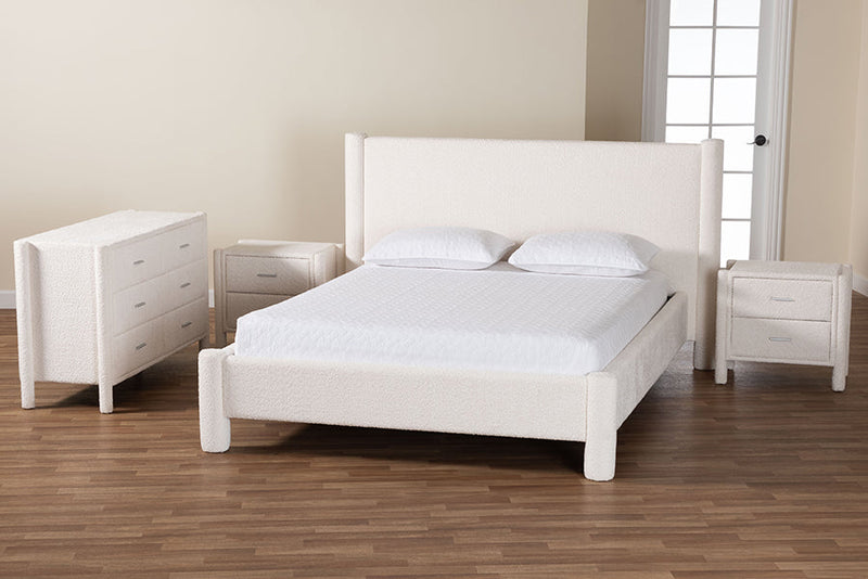 Lilly Modern White Teddy-Bear Fabric King Size 4Pc Bedroom Set Baxton