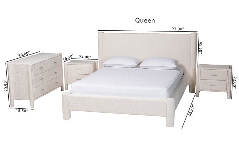 Lilly Modern White Teddy-Bear Fabric King Size 4Pc Bedroom Set Baxton