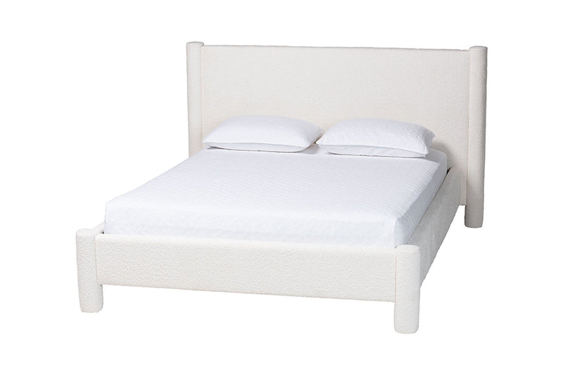 Lilly Modern White Teddy-Bear Fabric King Size 4Pc Bedroom Set Baxton