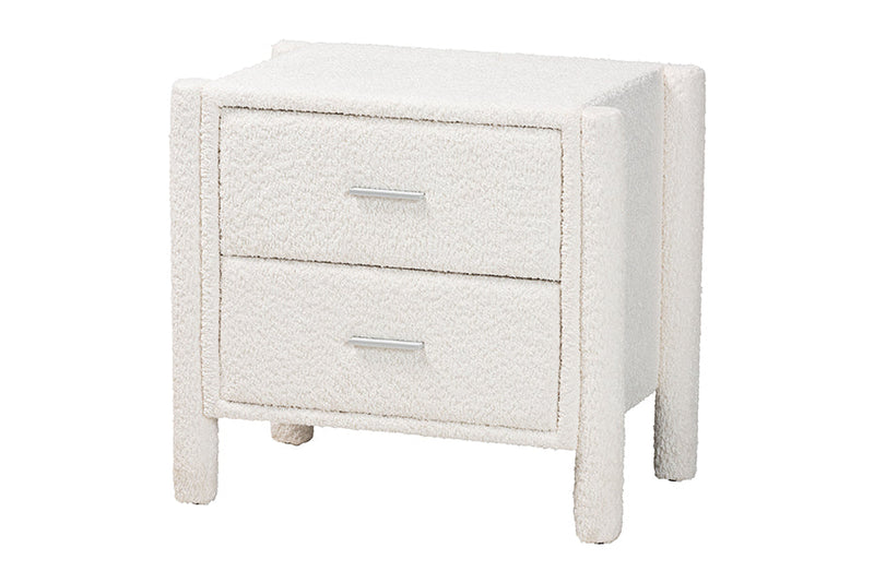 Lilly Modern White Teddy-Bear Fabric King Size 4Pc Bedroom Set Baxton