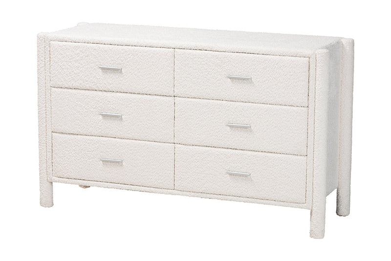 Lilly Modern White Teddy-Bear Fabric King Size 4Pc Bedroom Set Baxton