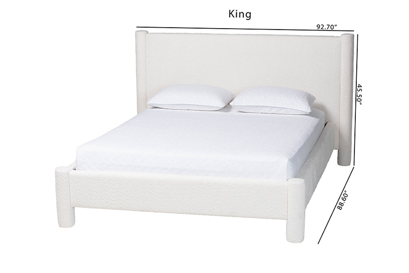 Lilly Modern White Teddy-Bear Fabric King Size Platform Bed