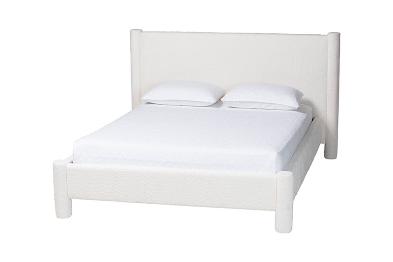 Lilly Modern White Teddy-Bear Fabric Queen Size Platform Bed