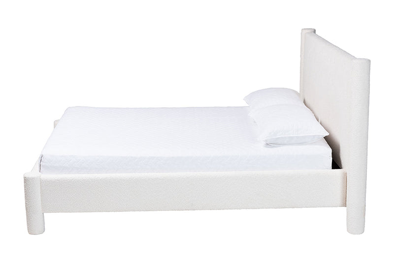 Lilly Modern White Teddy-Bear Fabric Queen Size Platform Bed Baxton