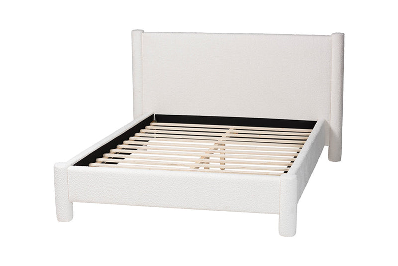 Lilly Modern White Teddy-Bear Fabric Queen Size Platform Bed Baxton
